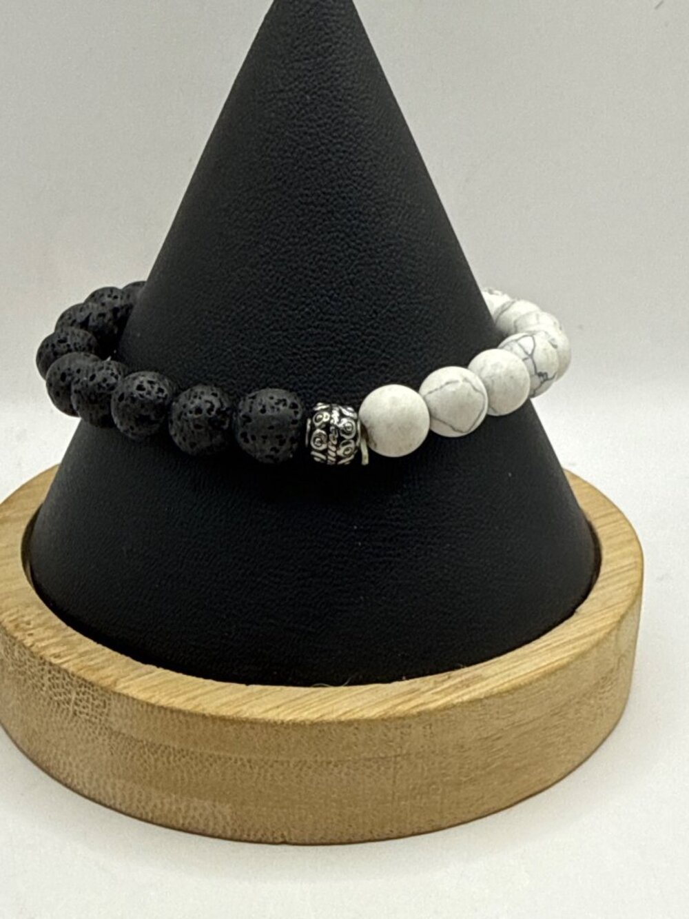 Yin Yang Black Lava Stone & White Howlite Beaded Diffuser Stretch Bracelet